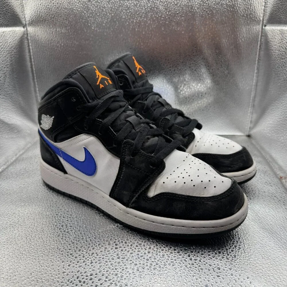 Size 6.5Y Nike Air Jordan 1 Mid GS Black White Racer Blue Kids‎ Shoes 554725-084
